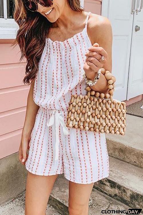 Stripe Sleeveless Drawstring Romper