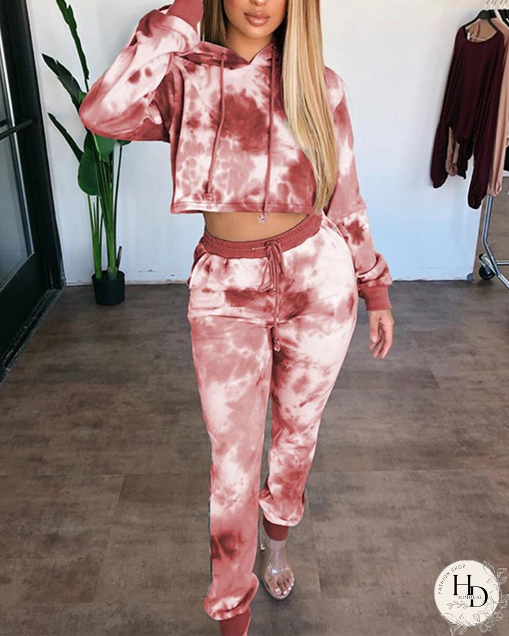 Tie Dye Long Sleeve Hooded Sports Suit Sets