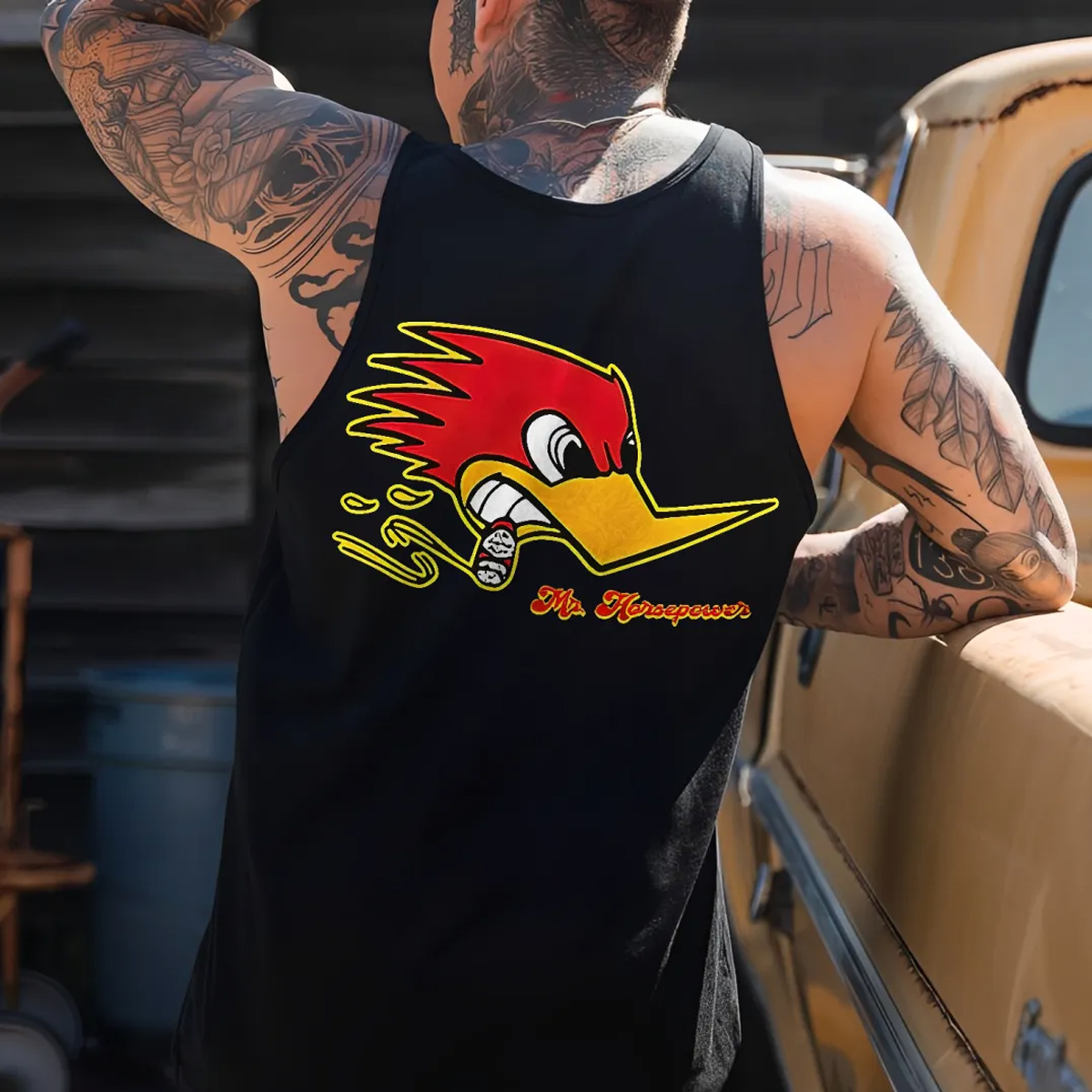 Woodpecker Print Sleeveless Cotton Tank Top