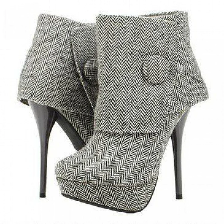 Grey Fabric Button Platform Ankle Boots Vdcoo