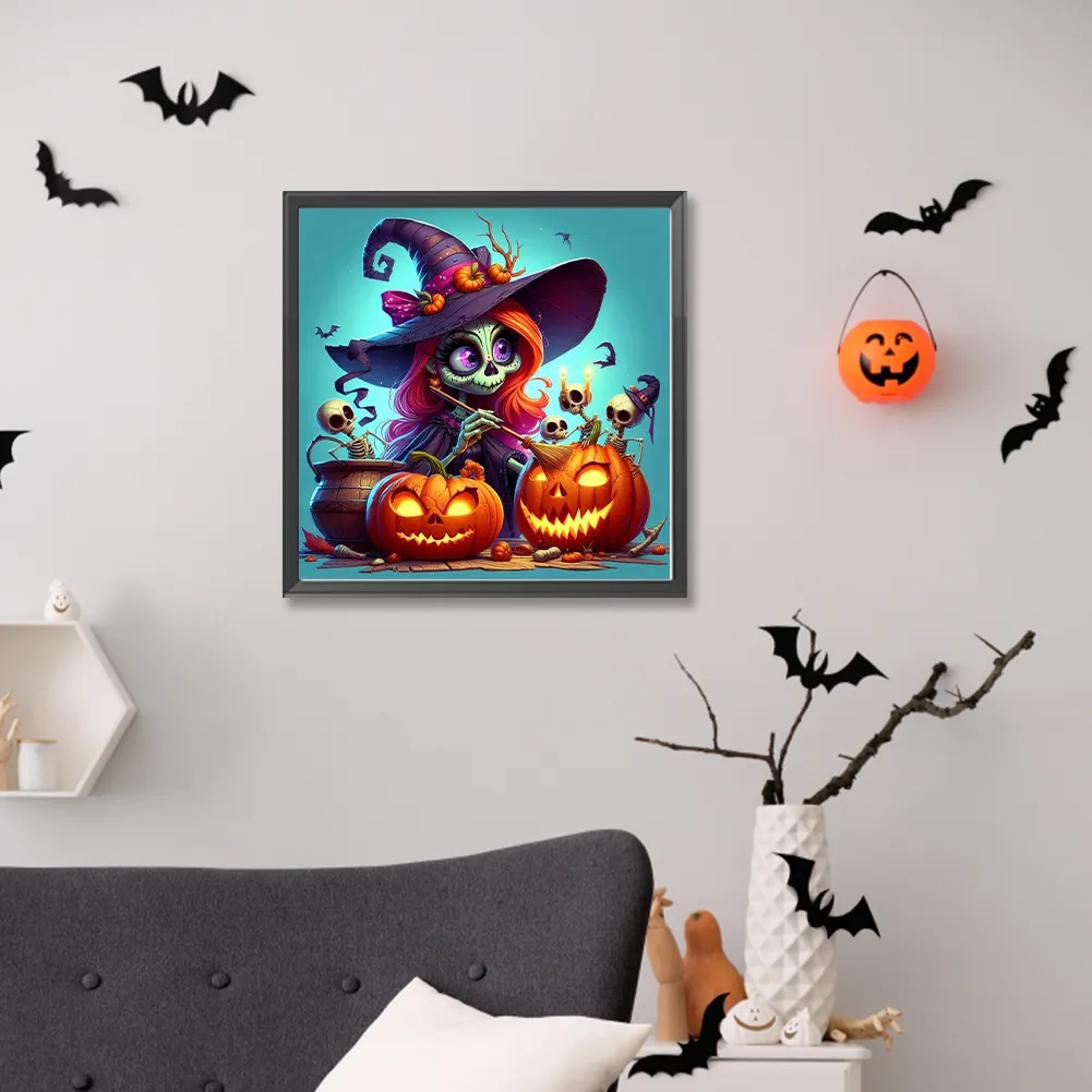 Full Round Diamond Painting 40*40cm - Witch And Pumpkin