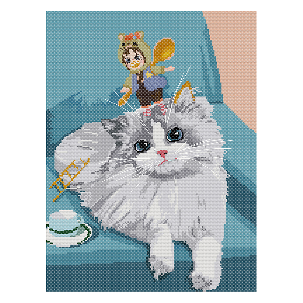 

Cat - 14CT Stamped Cross Stitch - 34*44CM, 501 Original