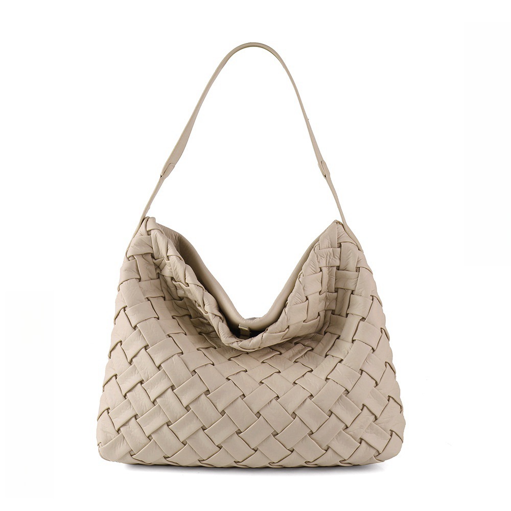 Mature Lady Portable Large Capacity Soft Leather Pleated Shoulder Bag