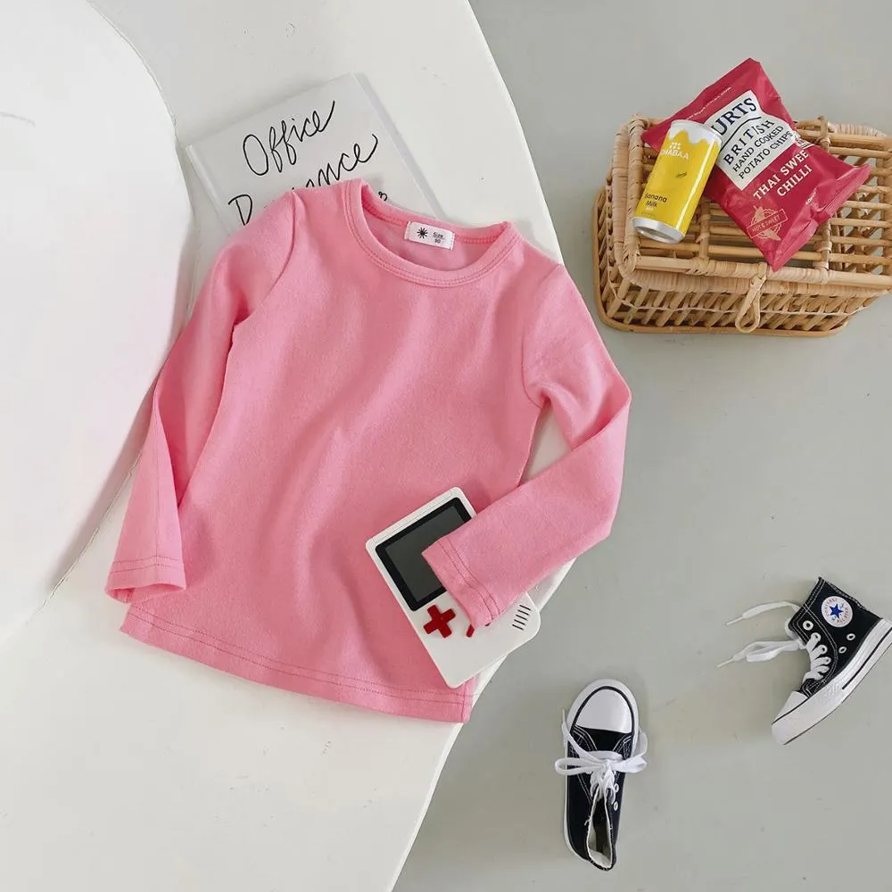1-10T Cotton T Shirt For Boys Girls Spring Clothes Toddler Kid Baby Candy Color Casual Plain Tee Stretch Basic tshirt Outfit