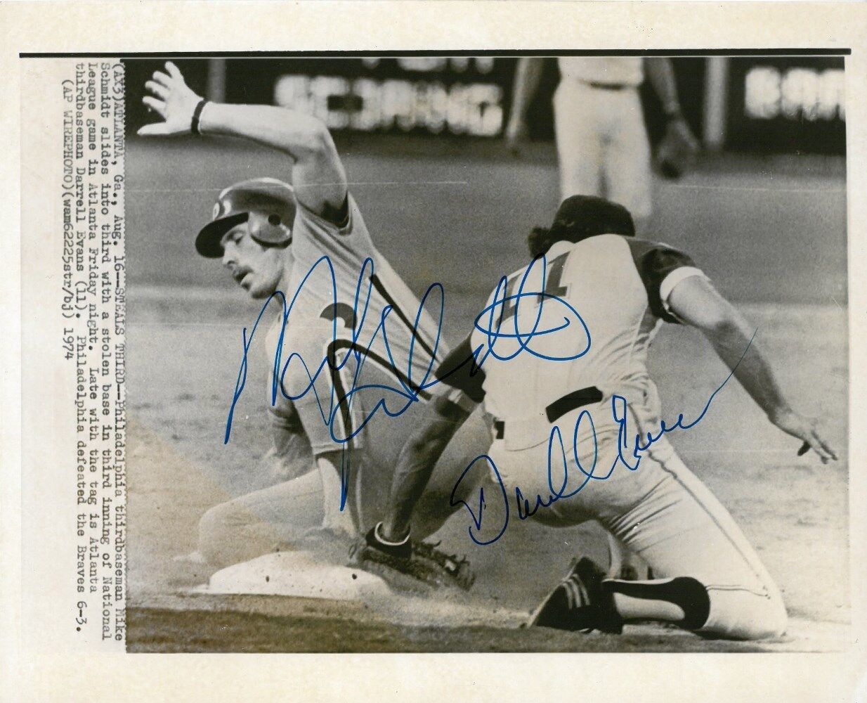 Mike Schmidt/Darrell Evans Signed Autographed 8x10 B/W Photo Poster painting JSA #AA31981