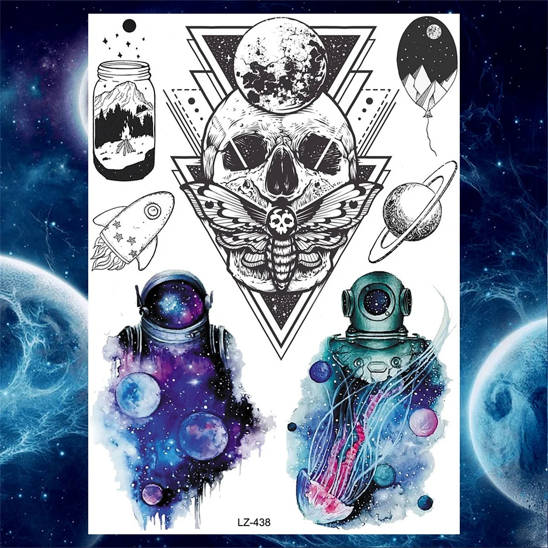 Gangster Skeleton Temporary Tattoos For Women Men Adult Evil Demon Tattoos Sticker Fake Flower Black Death Skull 3D Tatoos Paper