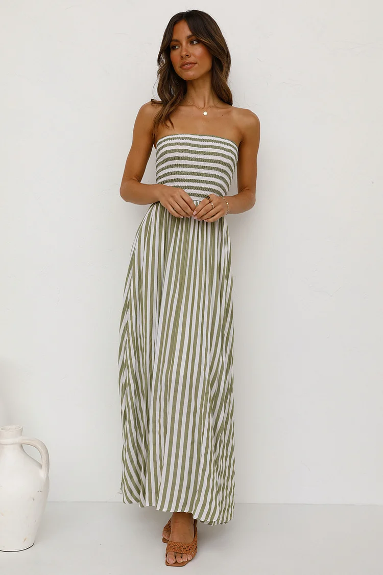 Women's New Off Shoulder Sexy Tube Top Striped Vacation Dresses