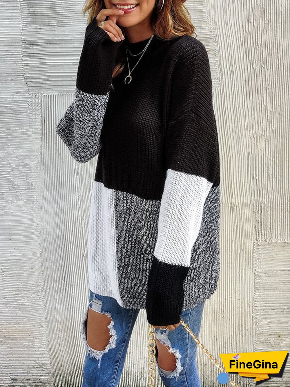 Black And White Color Block Sweater