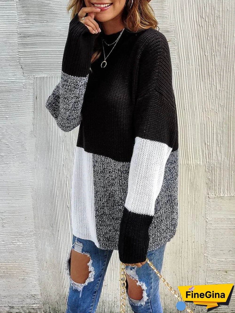 Black And White Color Block Sweater