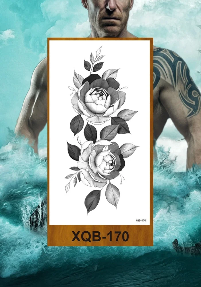 Temporary Tattoos Stickers Women Girl Chest Arm Fake Tatoo Lotus Peony Rose Magnolia Flowers Totem Face Body Makeup Waterproof