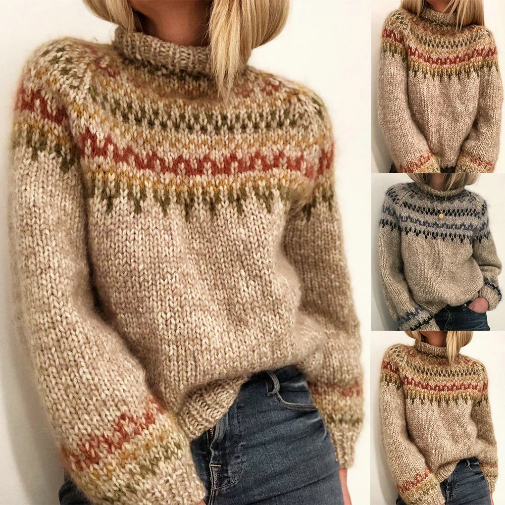 Women's - Color Block Boho Fell Island Sweater 