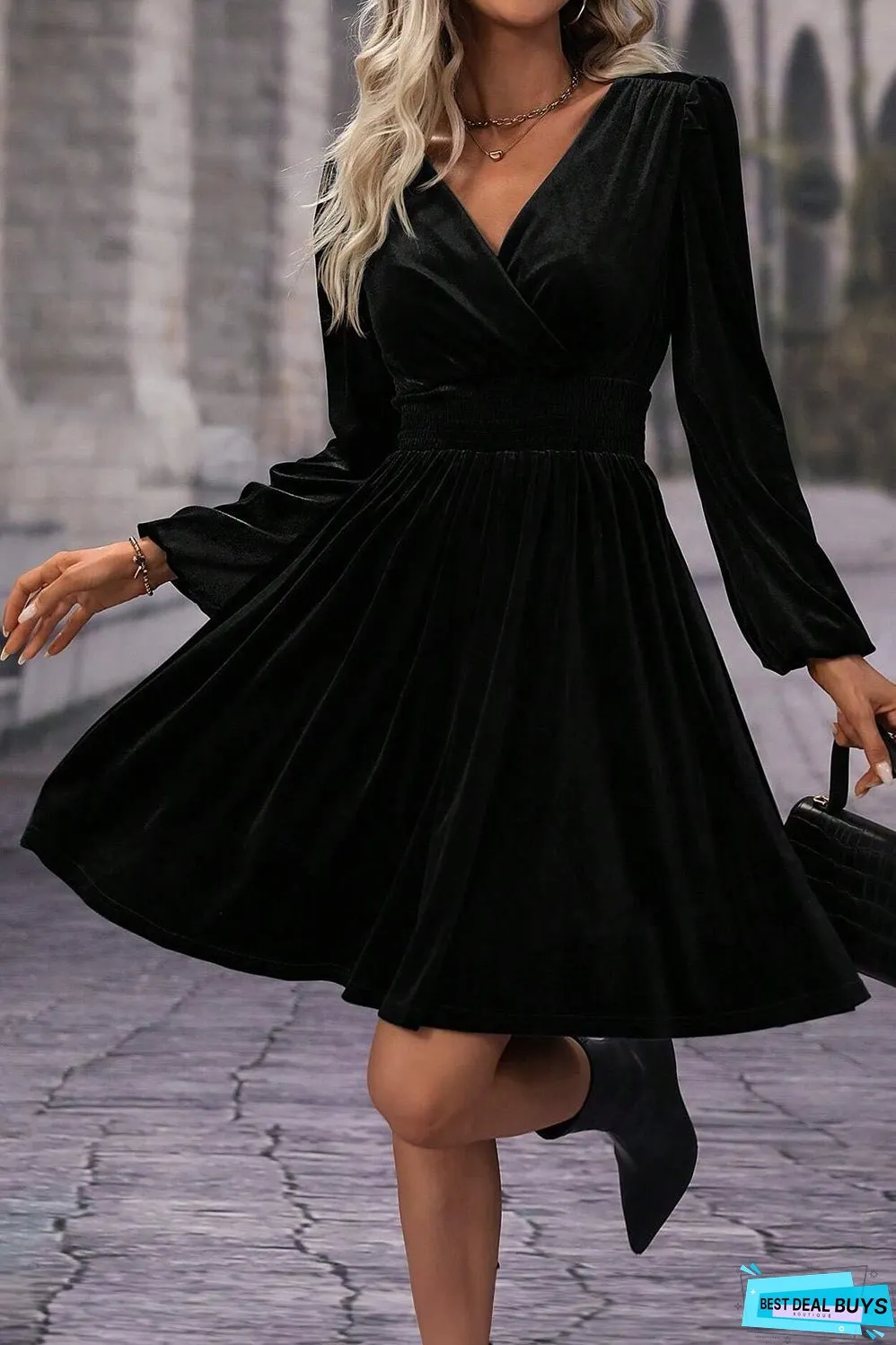 Surplice Long Sleeve Mini Dress