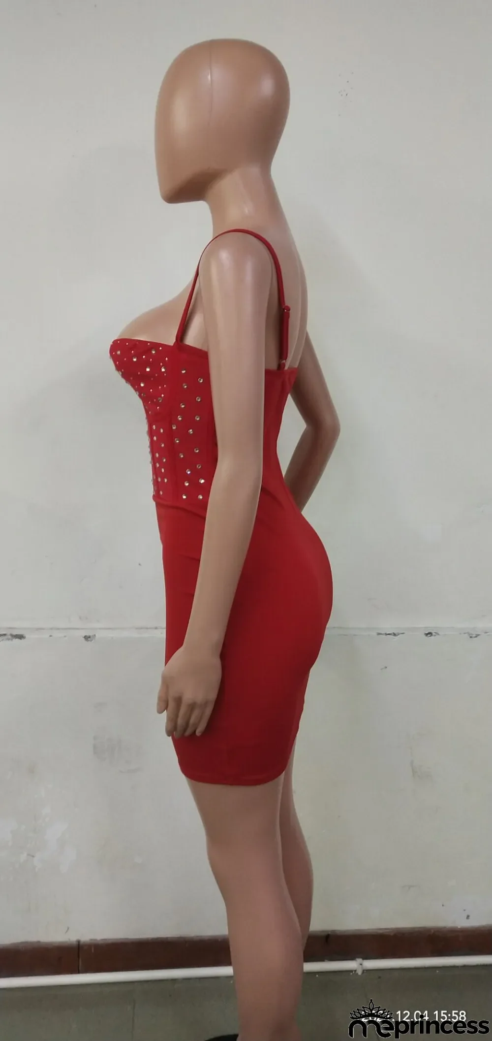 Summer Red Rhinestone Straps Mini Dress