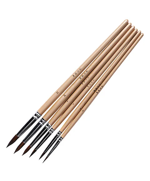 6 Pcs Black Mink Hair Round Pint Brush Set-Himinee.com