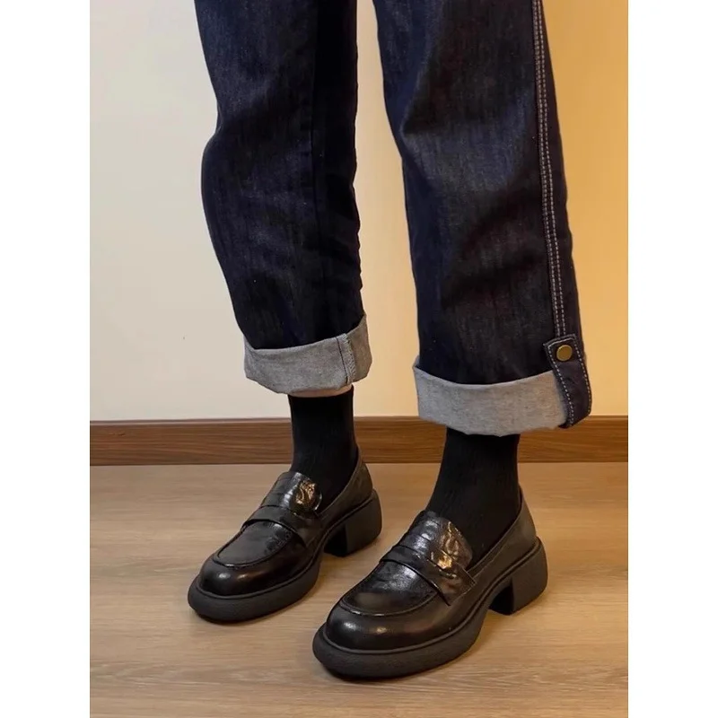 Breakj Breakj Wind Thick-Soled Lefang Shoes Women One Foot Lazy Shoes One-Legged Single Shoe College Style Jk Uniform Shoes