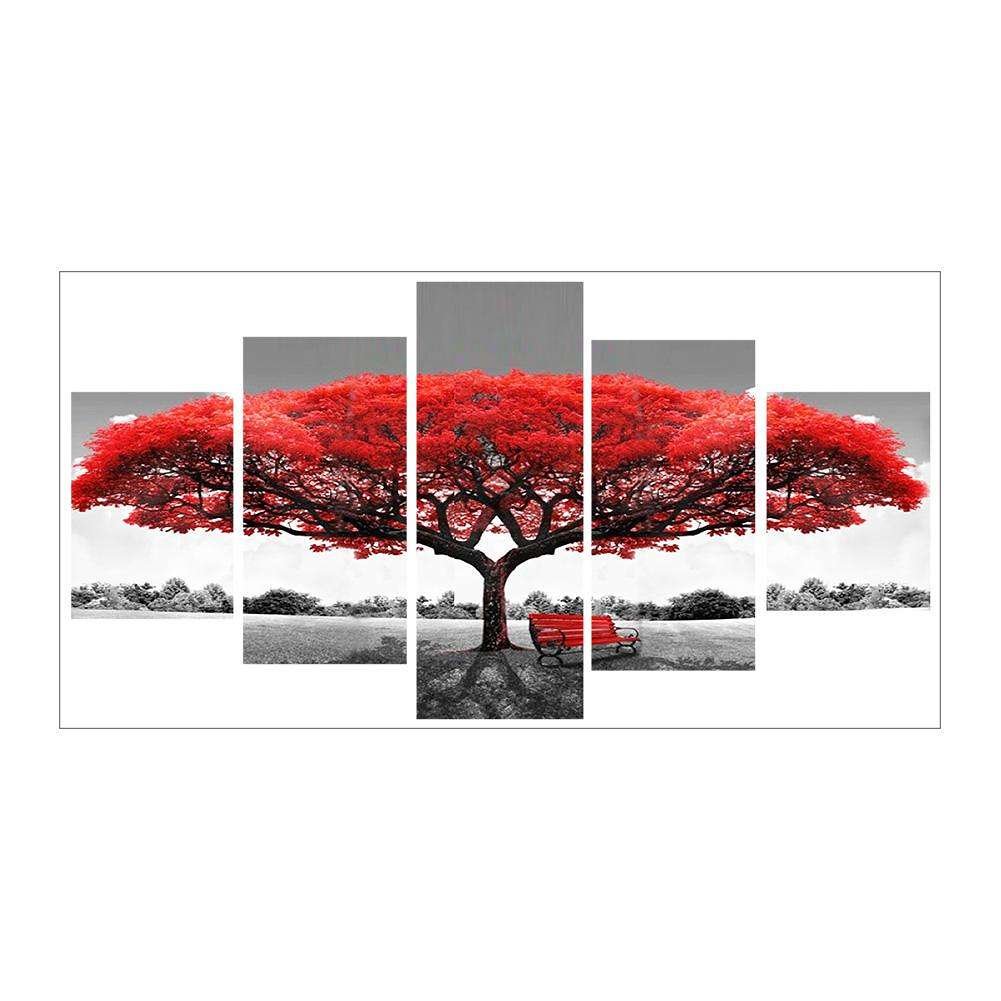 5Pcs Combinations Full Round Diamond Painting Red Tree （95*45cm）