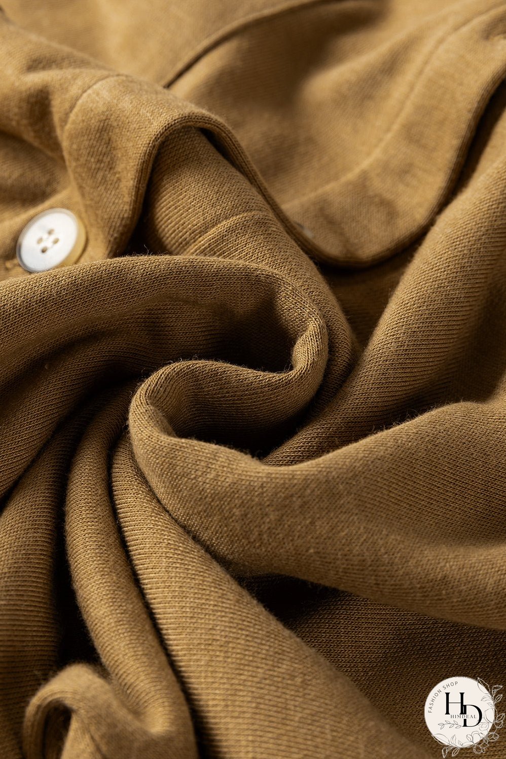 Brown Button Up Contrast Knitted Sleeves Hooded Jacket