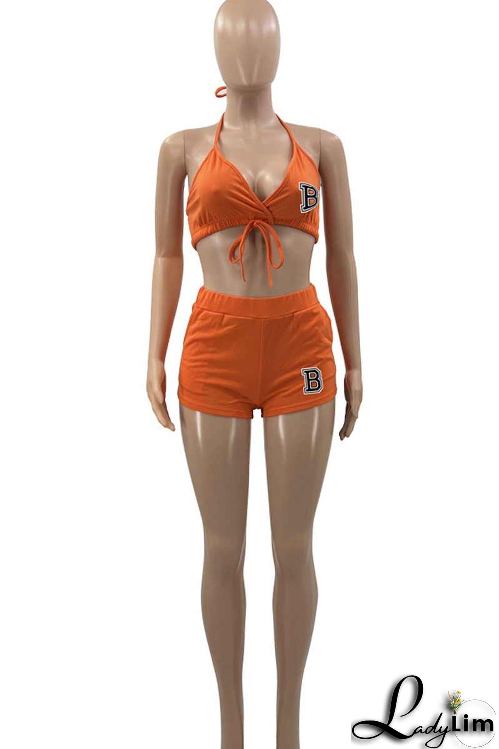 Black Casual Print Patchwork Halter Sleeveless Two Pieces