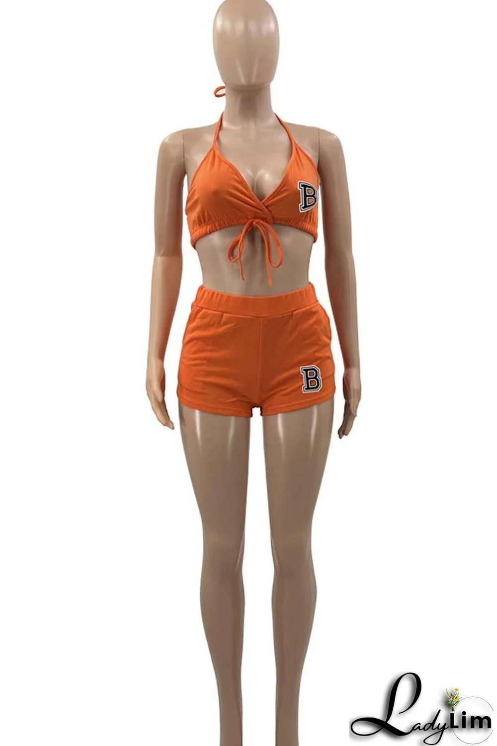 Black Casual Print Patchwork Halter Sleeveless Two Pieces