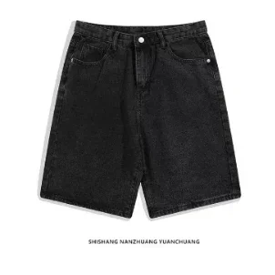Aonga Retro Blue Streetwear Y2K Gothic Shorts Hip Hop Rhinestones Baggy Jeans Denim Gym Shorts Men Women High Waist Basketball Shorts aonga