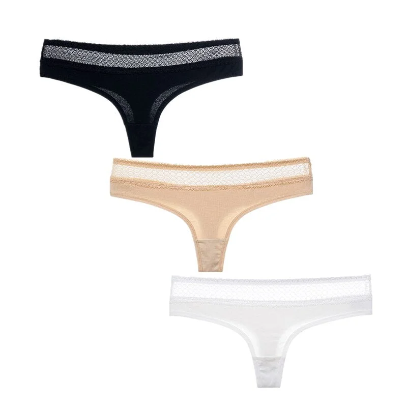 3Pcs/Lot Women G-String Cotton Thongs Solid Sexy Panties Lace Underwear Female T-back Underpants Girls Bikini Panty Thongs 2020