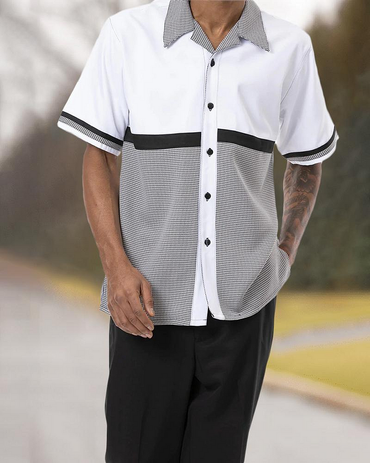 Two Piece Short Sleeve Print Walking Suit Set With Long Pants