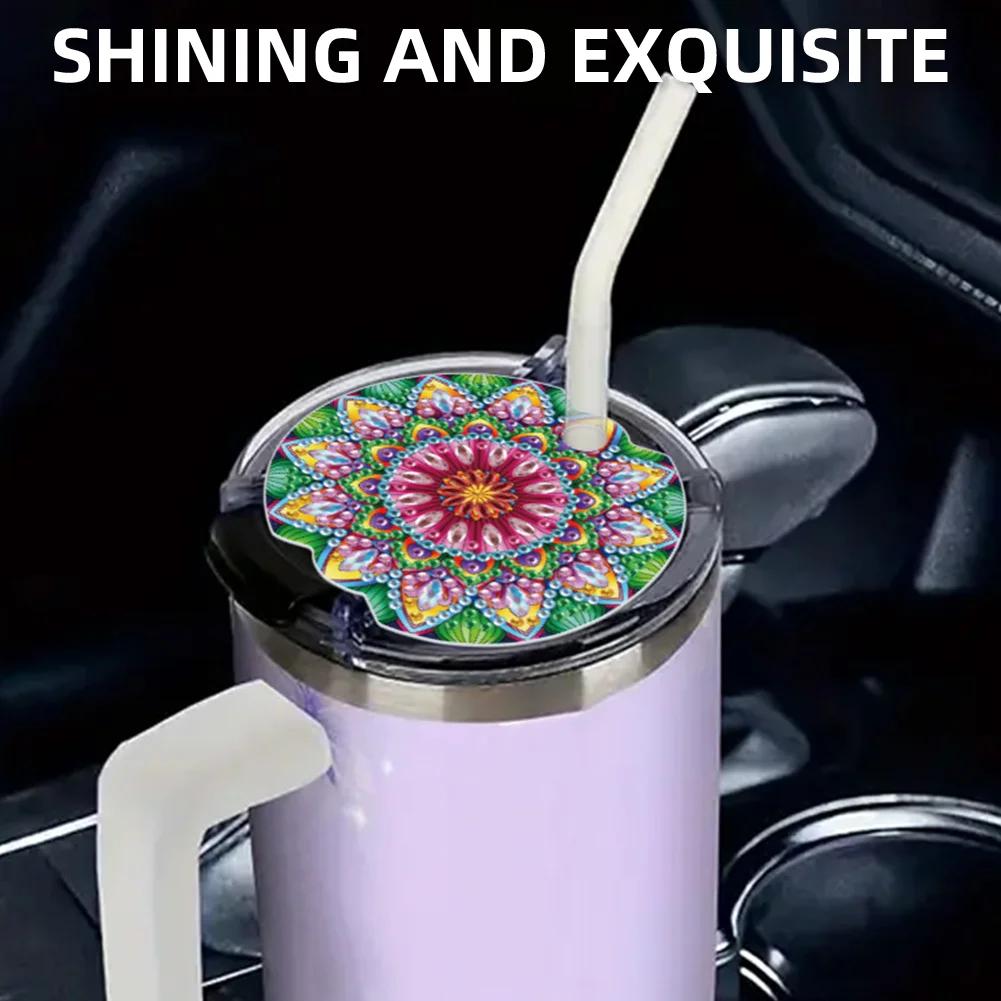8pcs Mandala DIY Diamond Art Cup Lid Accessories Bling Tumbler Lid Plate