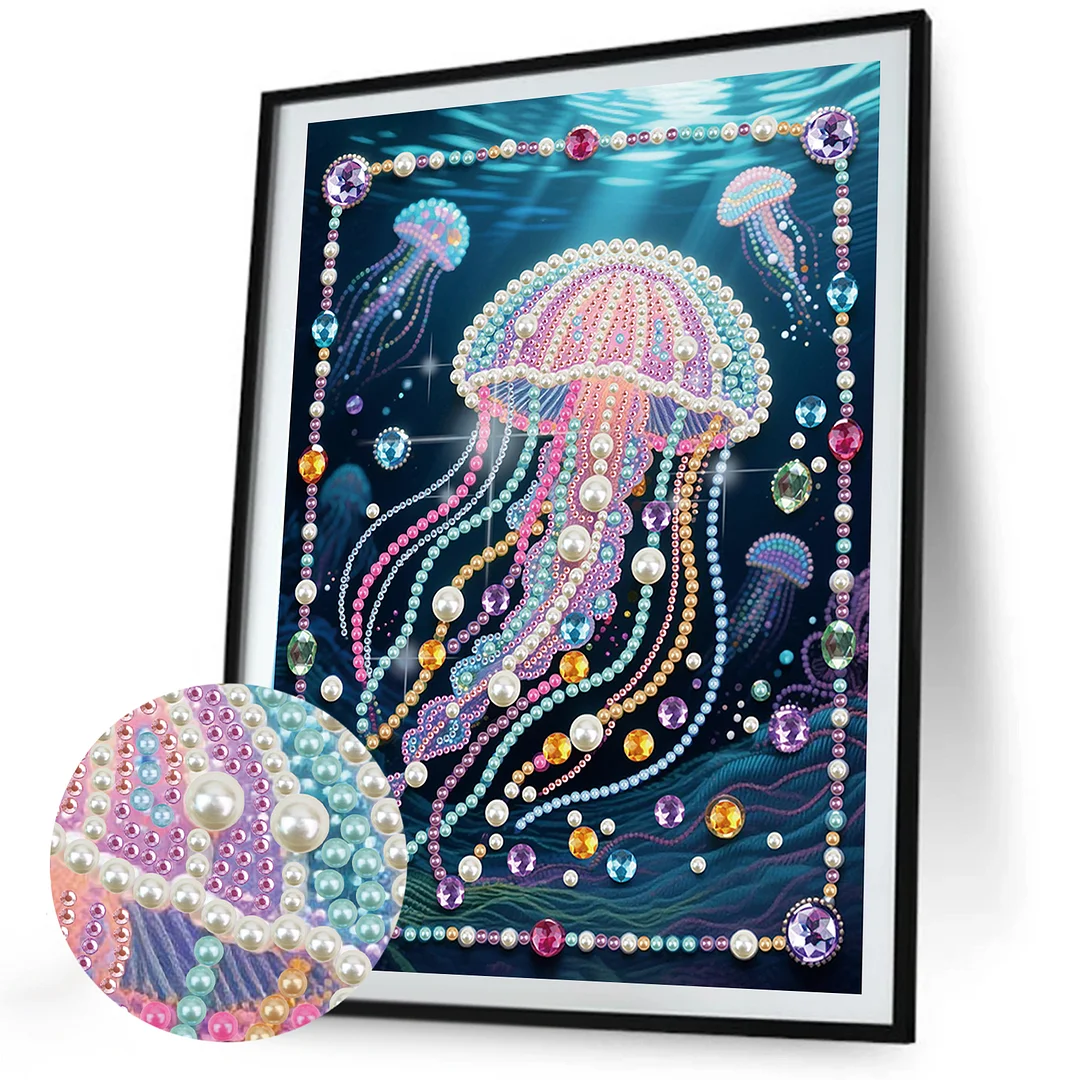 Pink Jellyfish DIY Partial Diamond Pearl Painting Art Kits 30x40cm Special Shape Pearl Gem Paintings Picture Arts Craft for Adults Beginners Home Wall Decor