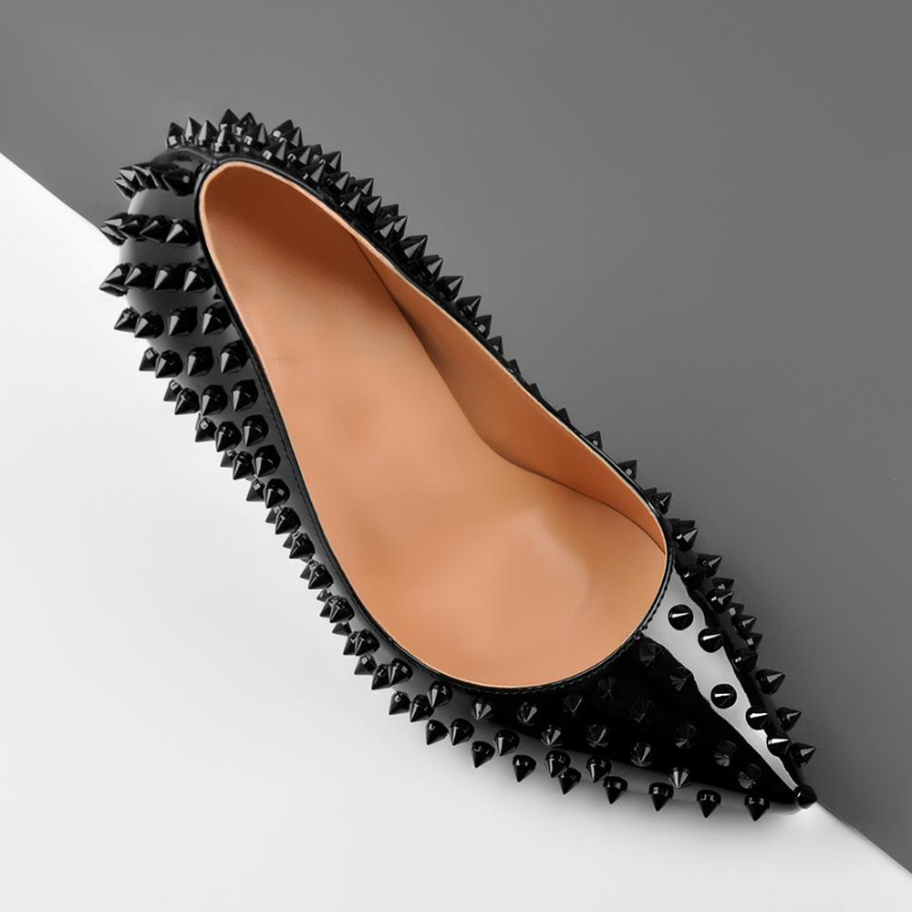 Unique Women's Red Bottom High Heels Rivets Party Pumps Black-MERUMOTE