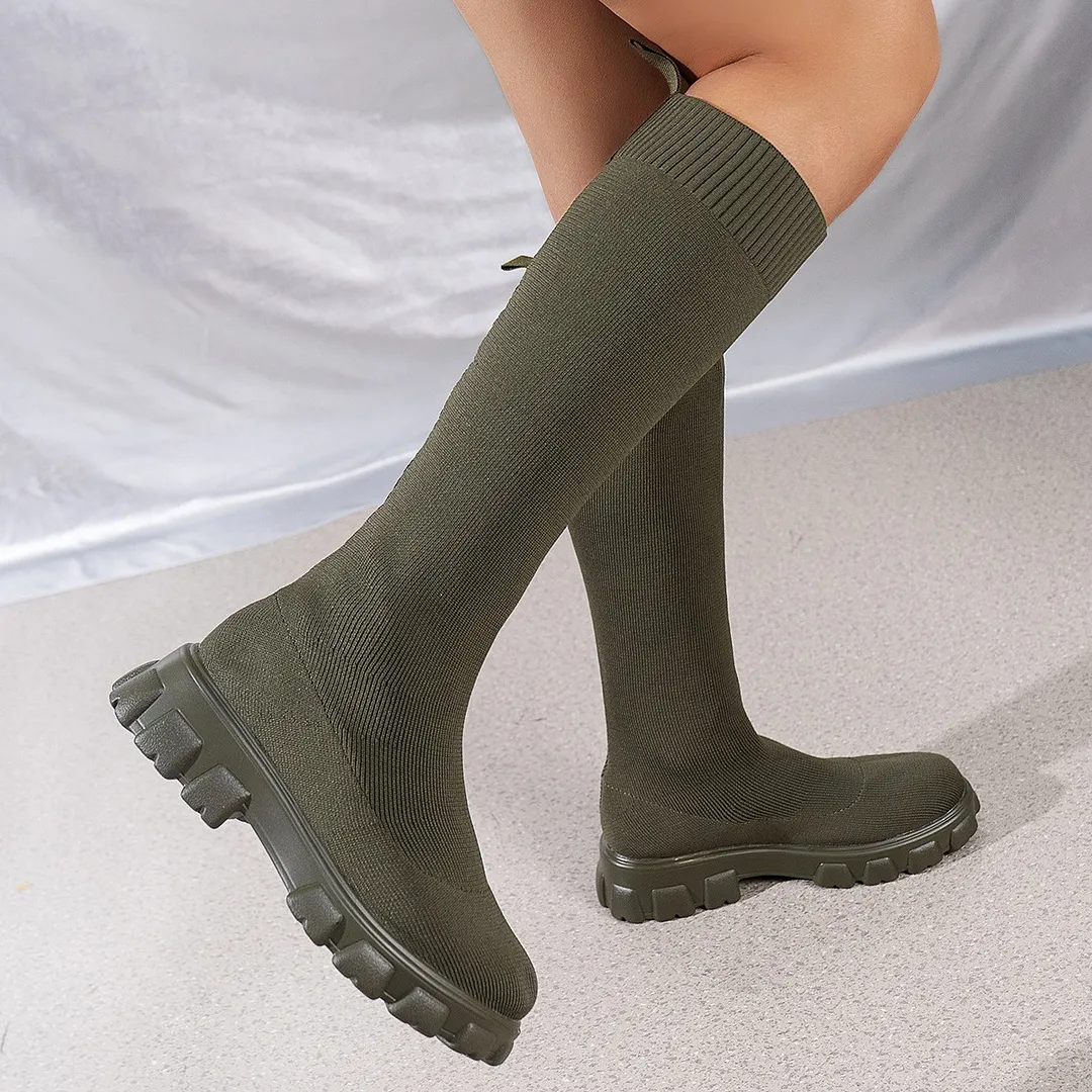 Breakj Breakj And Winter New Fashion Large-Size Women's Boots Elastic Flying Socks Cotton Cake Thick Bottom Martin Boots