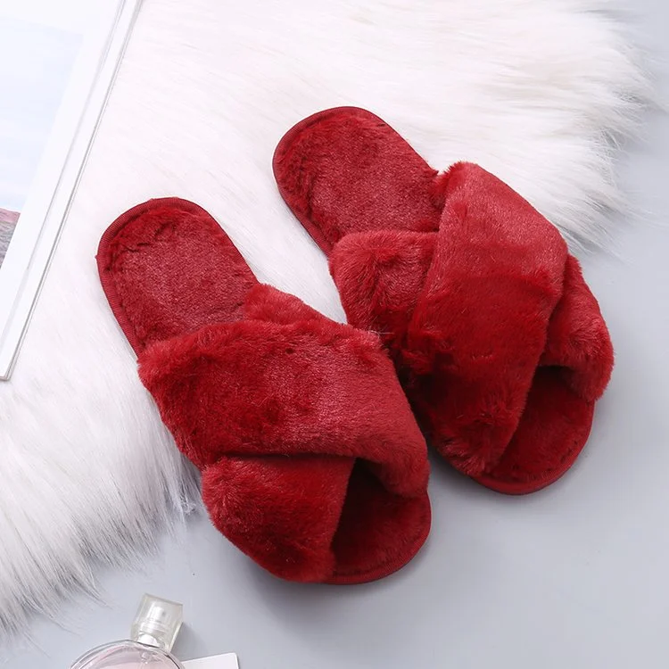 Yyvonne Women's Winter Indoor Cute Korean Version Of Futair Personality With Woolen Cotton Home Dormitory Hairy Slippers