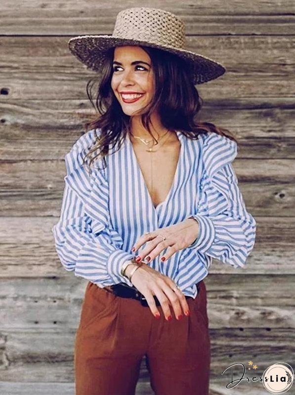 Fashion Stripe Long Sleeve T Shirt Top Blouse