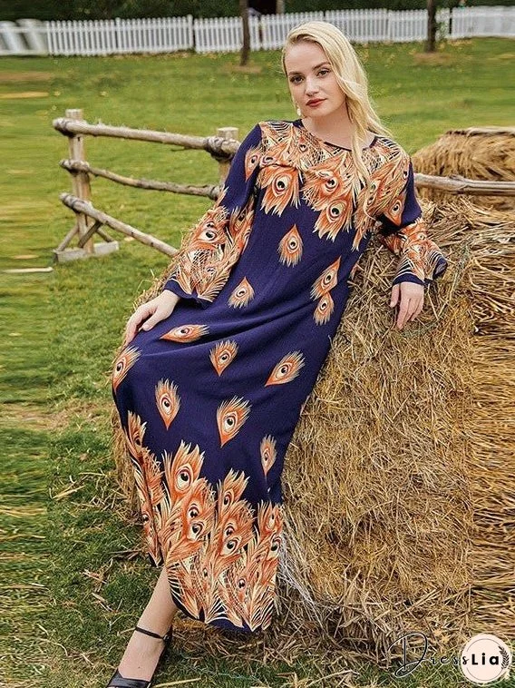 Elegant Loose Long Sleeve Plus Dresses