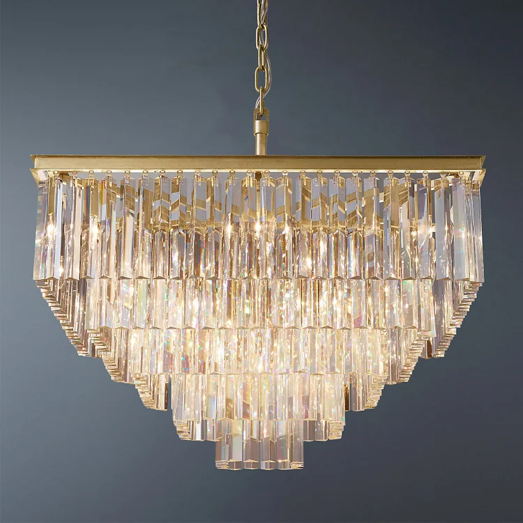 Multi-tier Rectangular 1920s Odeon Crystal Chandelier Dining Room Lighting 34" Vjlight