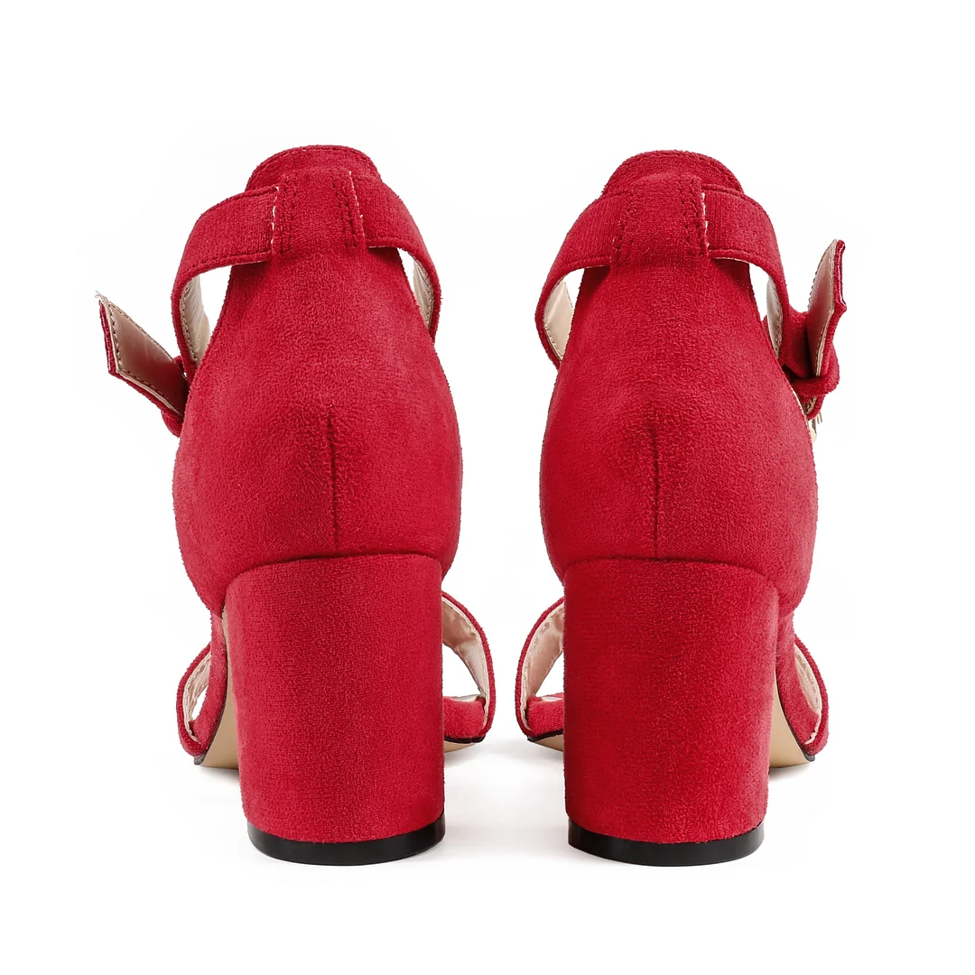 3.54"  Women's Ankle Strap Pumps Block Heel Open Toe Suede Sandals Summer Shoes-MERUMOTE
