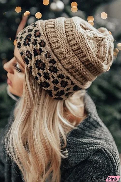 Animal Print Messy Bun Beanie