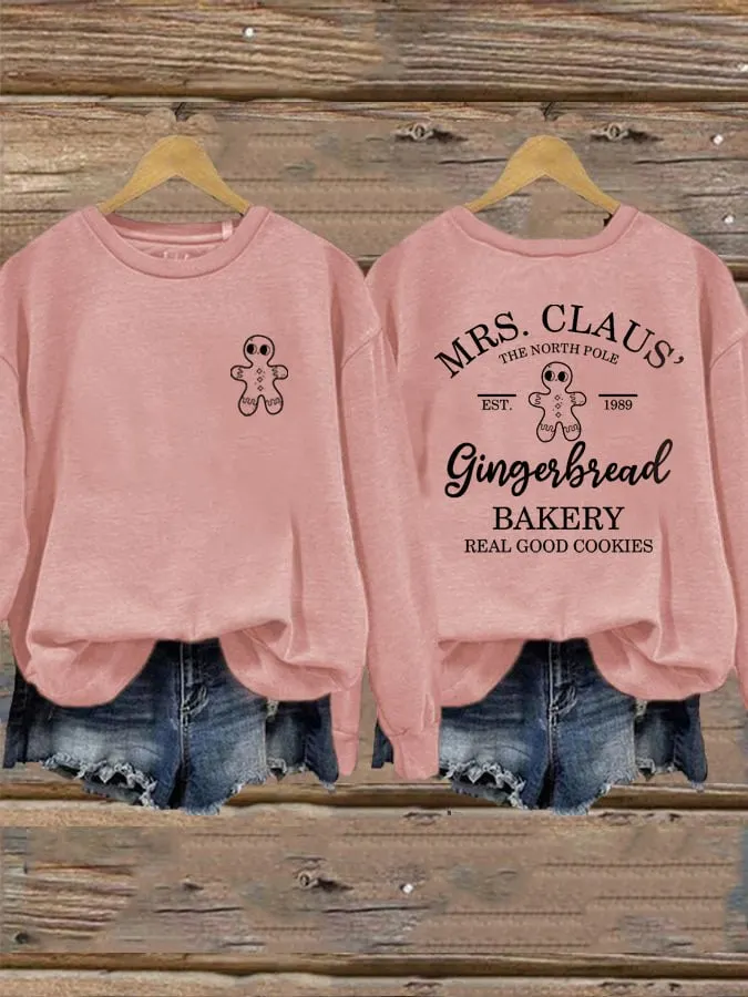 Women's Mrs Claus Gingerbread Bakery Printed Sweatshirt