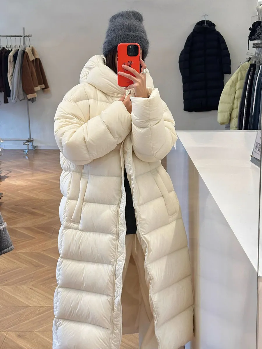 Uveng Cold Resistant Goose Down Add Thick Big Quilt Down Jacket Female Long Style 2024 New When There Is No Gallbladder Straight Filling Puff Coat Fashion
