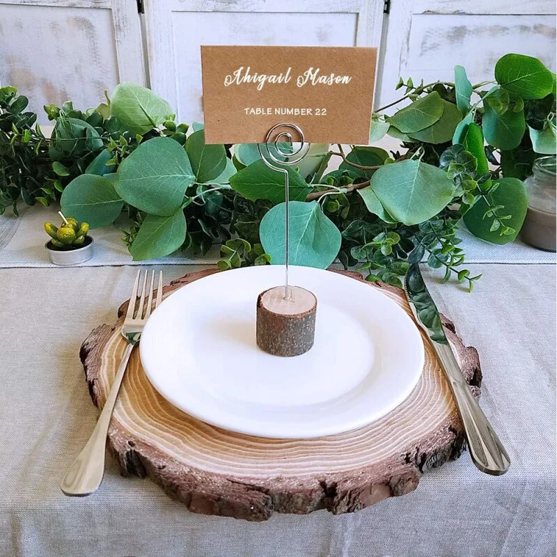 5PCS Wedding Wooden Stump Name Place Card Stand Rack Table Number Card Clip Wood Art Craft Decoration Home Party Supplies
