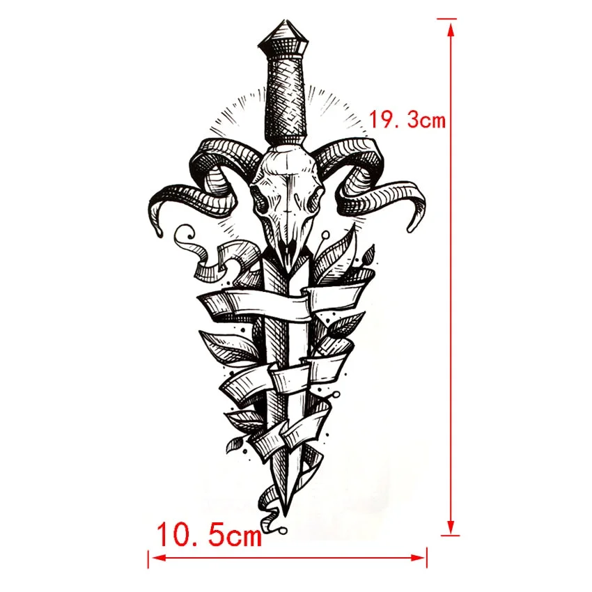 Sealed Demon dagger Waterproof Temporary Tattoos men Tattoo Body Art Henna tattoo Sleeves Ngau Tau Skull Harajuku Tatoo