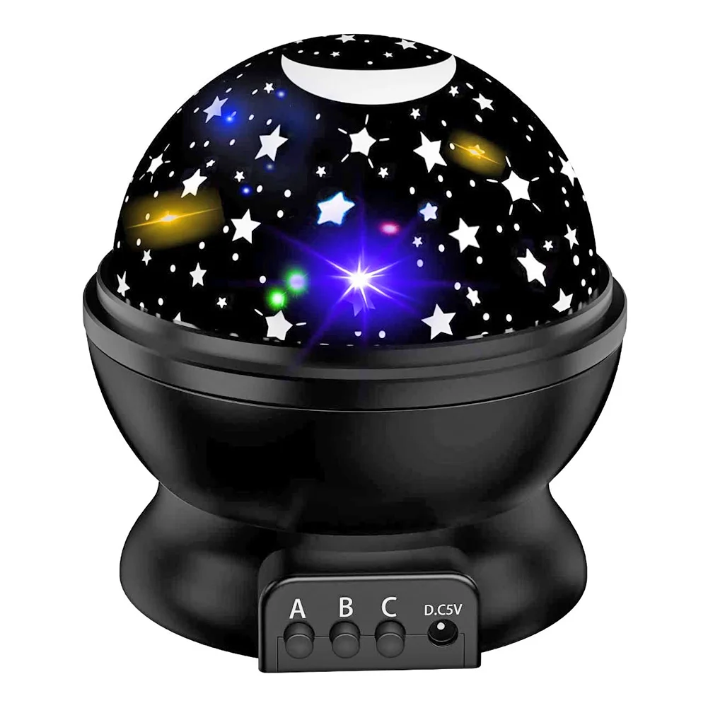 LED Starry Sky Night Light Rotating Projector Star Moon Table Lamp (Black)