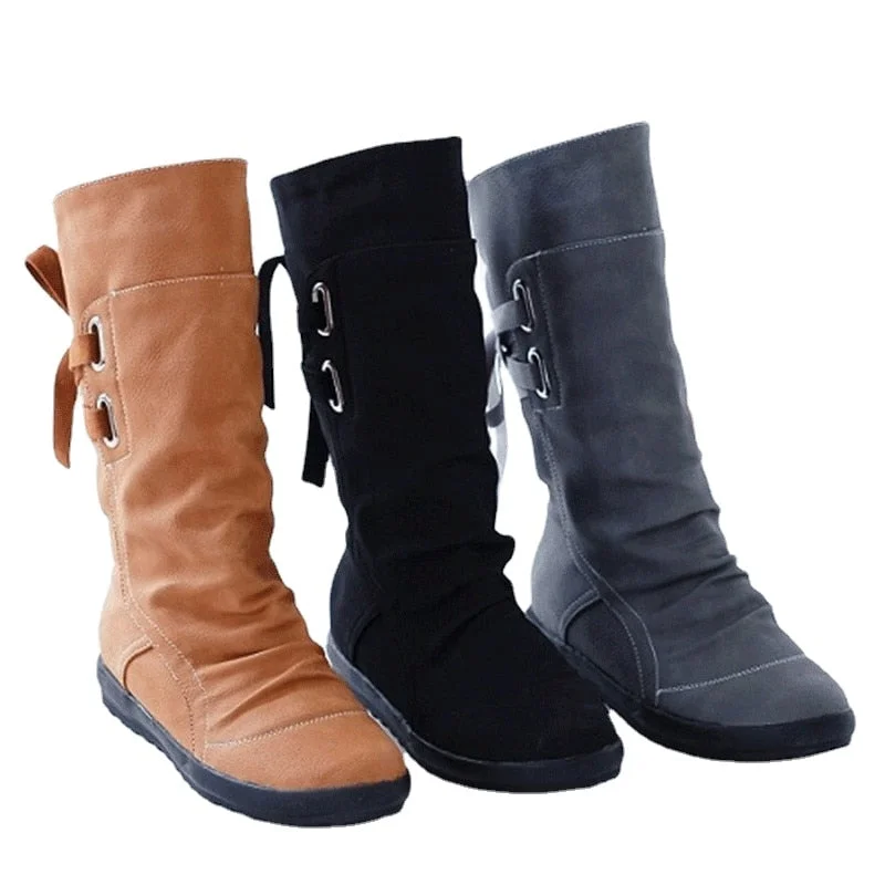 2022 New Mid-Calf Boots Women Fashion Platform Boots Slip On Lace-up Solid Flat Heels Ladies Casual Warm Shoes XWX7001