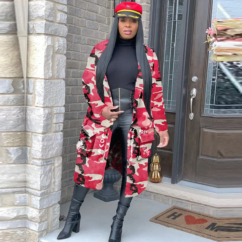 Uveng Trendy Women's Long Printed Patch Coats