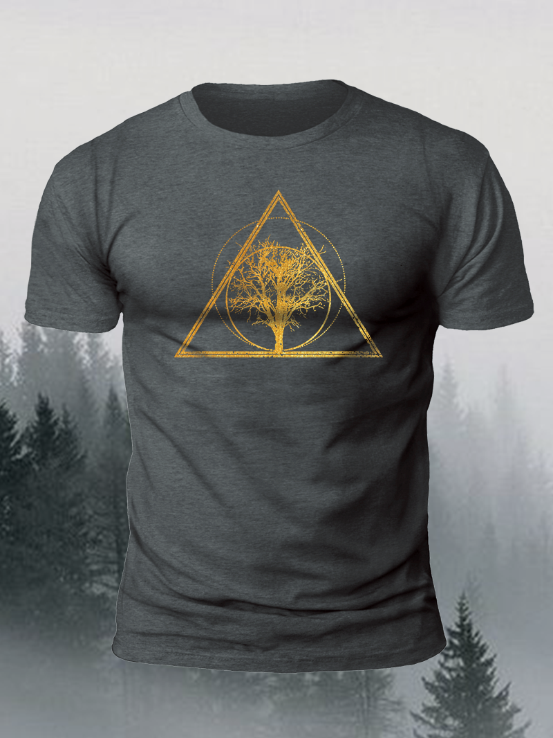Men's Gold Geometric Triangle Short-Sleeved Shirt