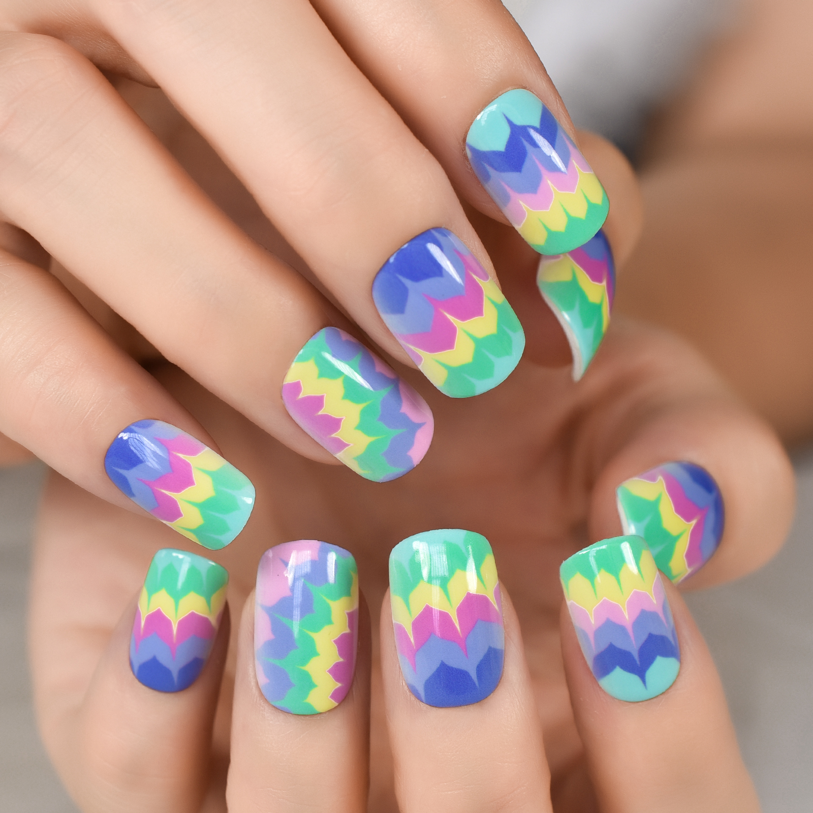 Bonusgor Rainbow UV Gel Nails – Colorful Press On Nails for Fun Summer Nails  