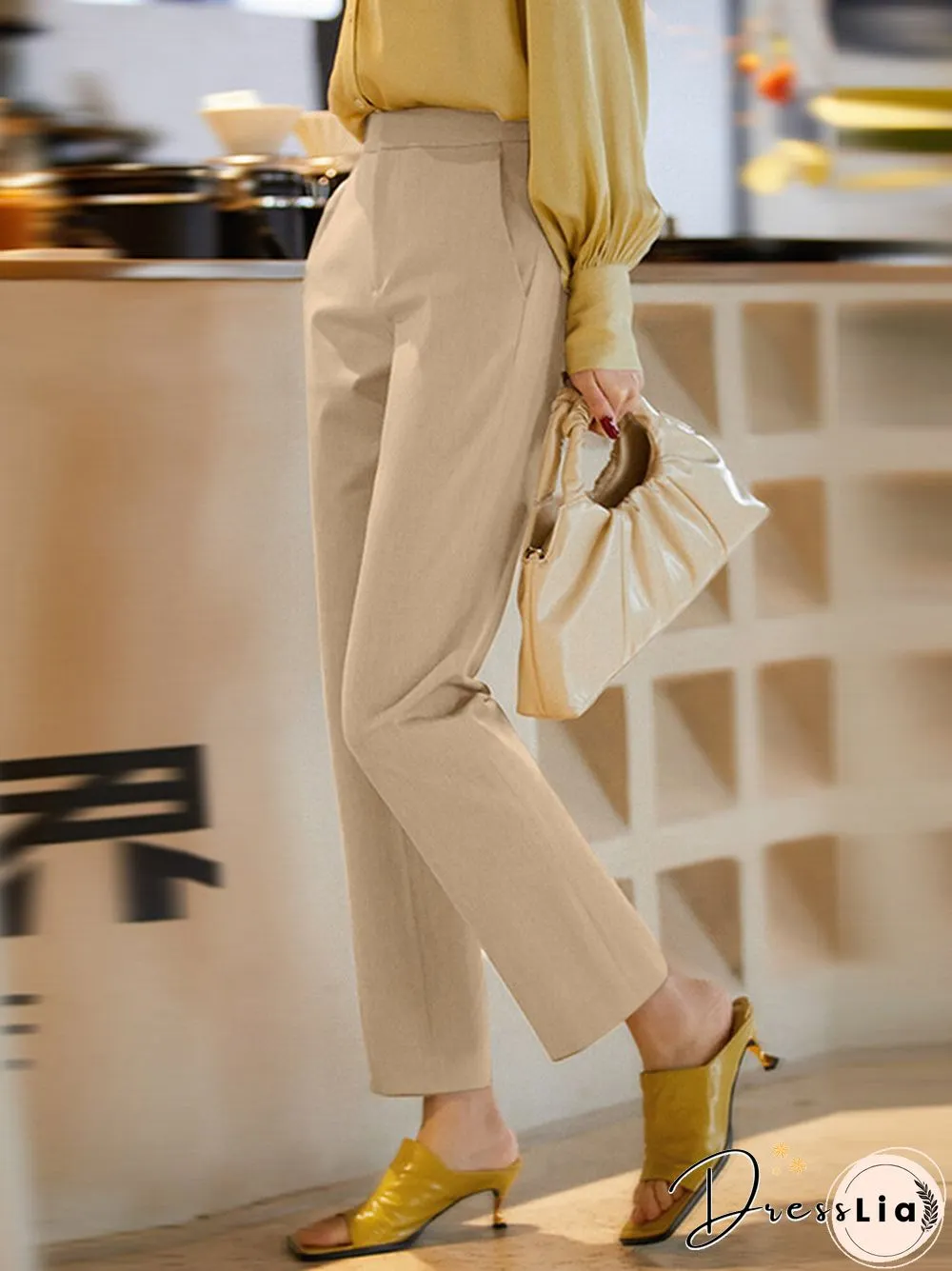 Solid Pocket Tailored Pants For Women