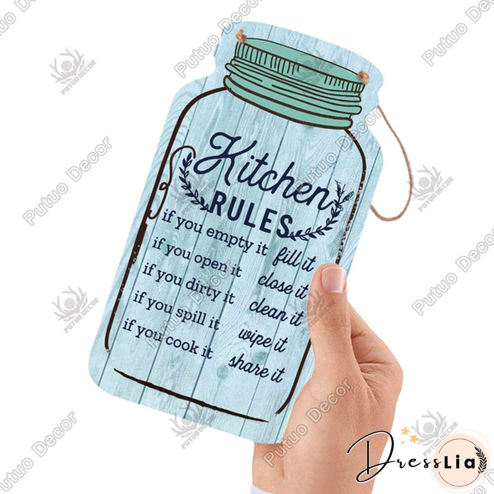 Putuo Decor-Kitchen Mason Jar Shape Plaque Wooden Signs for Rustic Kitchen Home Wall Decor（4.5"&times;8.3"）