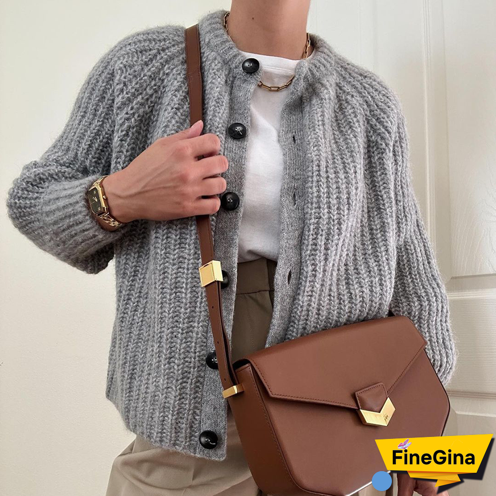 Classy Plain Long Sleeve Grey Sweater