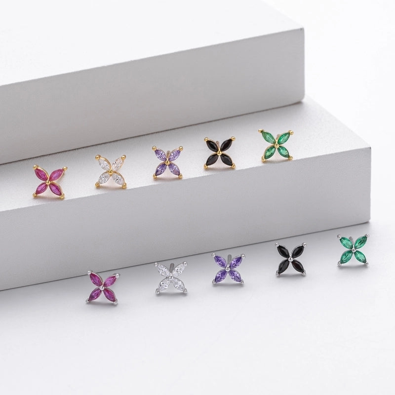 1 Pair 925 Sterling Silver Zircon Flower Ear Studs