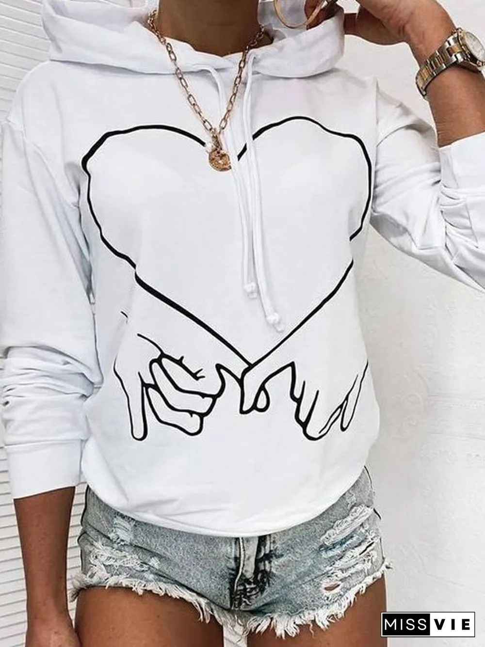 Cotton-Blend Casual Hoodie Shift Sweatshirts